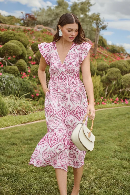 Midi dresses with mesh inserts for a trendy and breathable optionInes Eyelet Floral Zayla Poplin Midi Dress