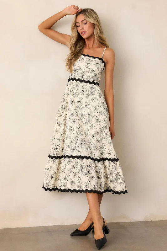 Midi dresses with metallic threads for a glamorous evening eventIvy Illusions 100% Cotton Ivory Floral Print Maxi Dress