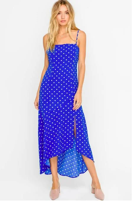 Midi dresses with printed lining for a hidden and stylish detailKayla Cobalt Blue Polka Dot Midi Dress
