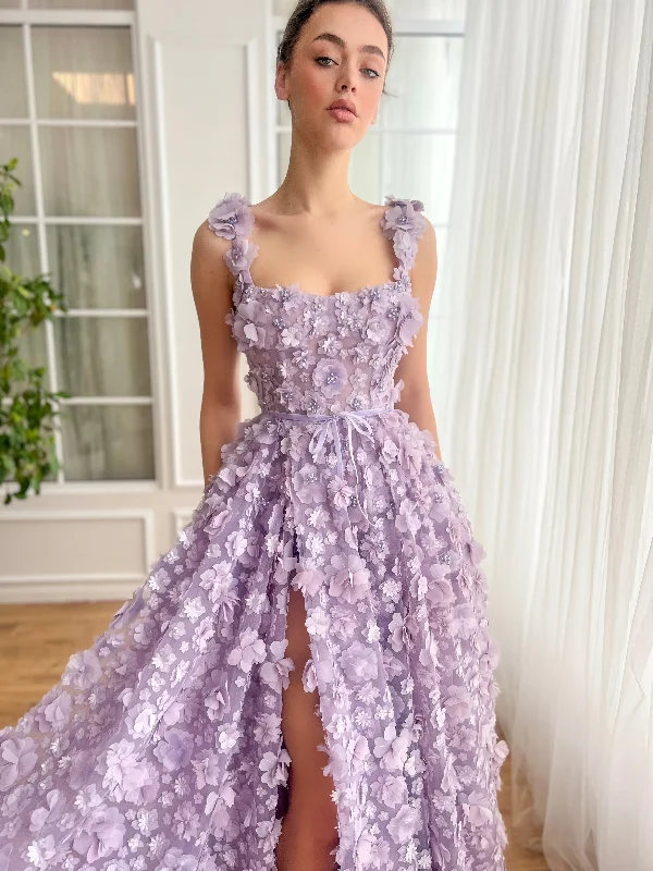 High - low midi dresses with geometric patterns for a modern partyLavender Petal Princess Gown