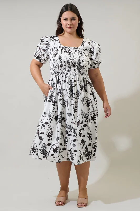 Midi dresses with pleated bodices for a classic and tailored lookLeiden Floral Delfi Smocked Midi Dress Curve
