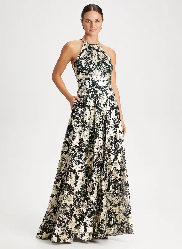 Midi dresses with fringe details for a fun and energetic styleMetallic Floral Motif Dress Midi dresses with fringe details for a fun and energetic styleMetallic Floral Motif Dress