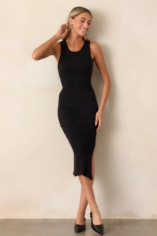Midi dresses with polka dot prints for a playful summer outfitMoonlit Meadow Black Bodycon Midi Dress