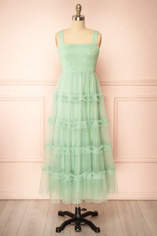 Midi dresses with cold - shoulder cutouts for a trendy styleMusai Green | Long Dress w/ Ruched Top Midi dresses with cold - shoulder cutouts for a trendy styleMusai Green | Long Dress w/ Ruched Top