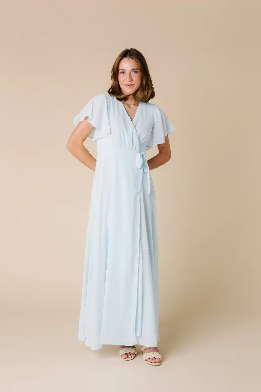 Midi dresses with polka dot prints for a playful summer outfitNaples Flutter Sleeve Wrap Maxi - Lt Blue