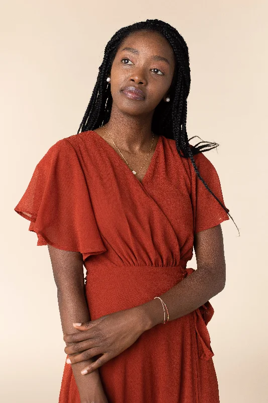 Sleeveless midi dresses with lace details for summer weddingsNaples Flutter Sleeve Wrap Maxi - Rust