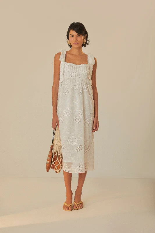 A - line midi dresses with floral prints for spring brunchesOff-White Midi Dress