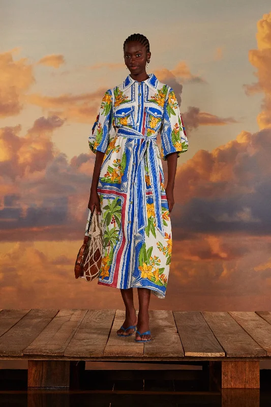 Midi dresses with geometric cutouts for a contemporary and edgy lookOff-White Tropical Destination Midi Dress