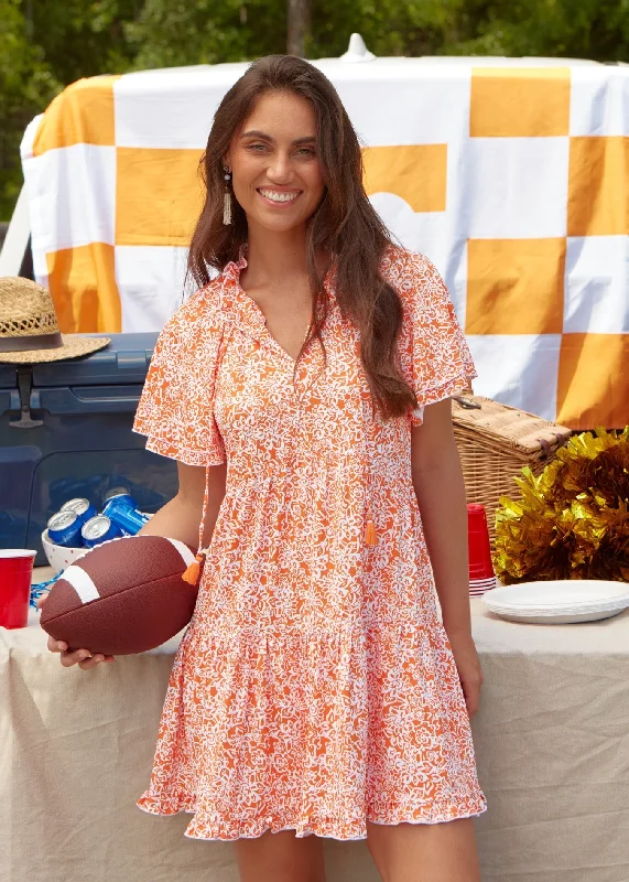 Midi dresses with pom - pom trims for a playful and festive lookOrange Game Day Short Sleeve Tiered Dress
