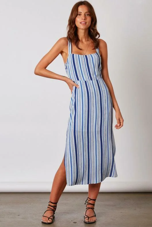 Midi dresses with fringe details for a fun and energetic stylePalisades Blue Stripe Midi Dress