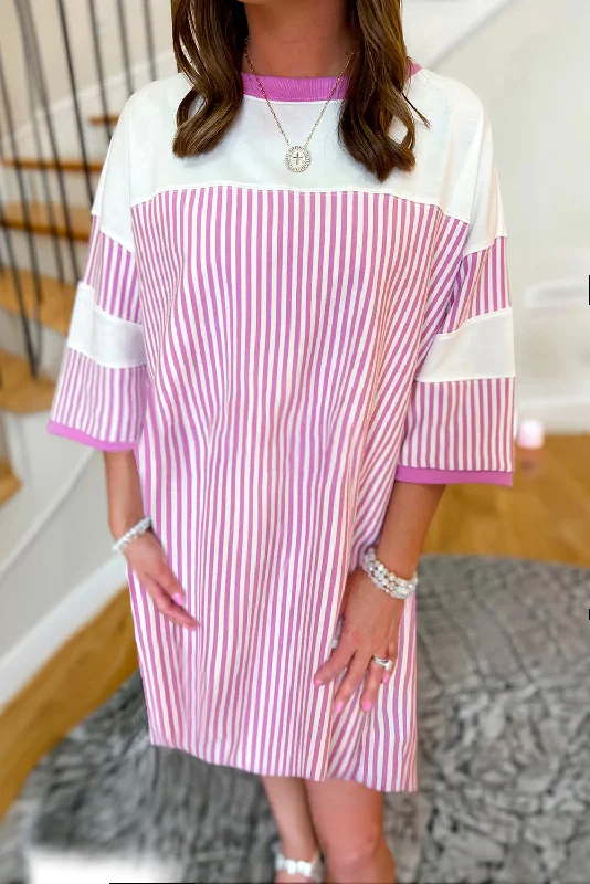 Midi dresses with fringe details for a fun and energetic styleStripe Patchwork 3/4 Sleeve Mini Dress Midi dresses with fringe details for a fun and energetic styleStripe Patchwork 3/4 Sleeve Mini Dress
