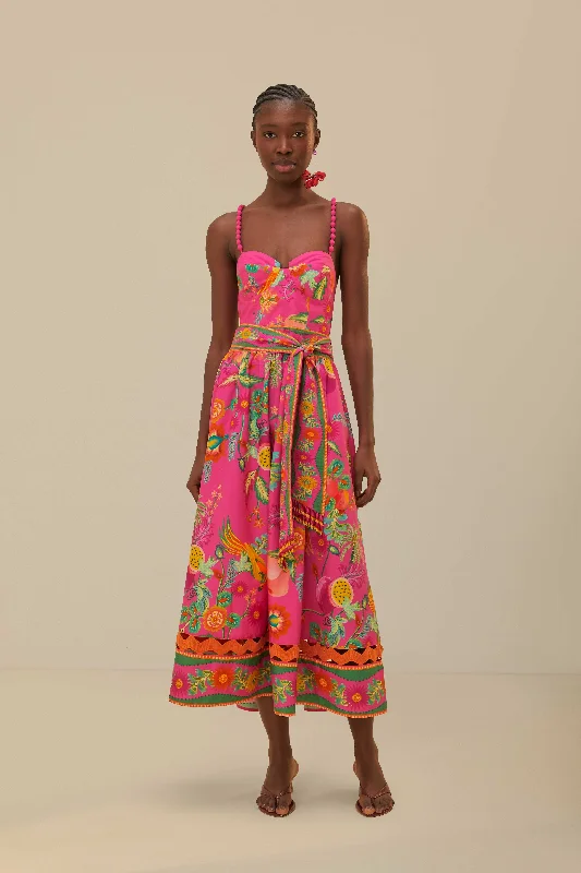 Midi dresses with puff sleeves for a vintage - inspired lookPink Delicate Fruit Garden Organic Cotton Midi Dress