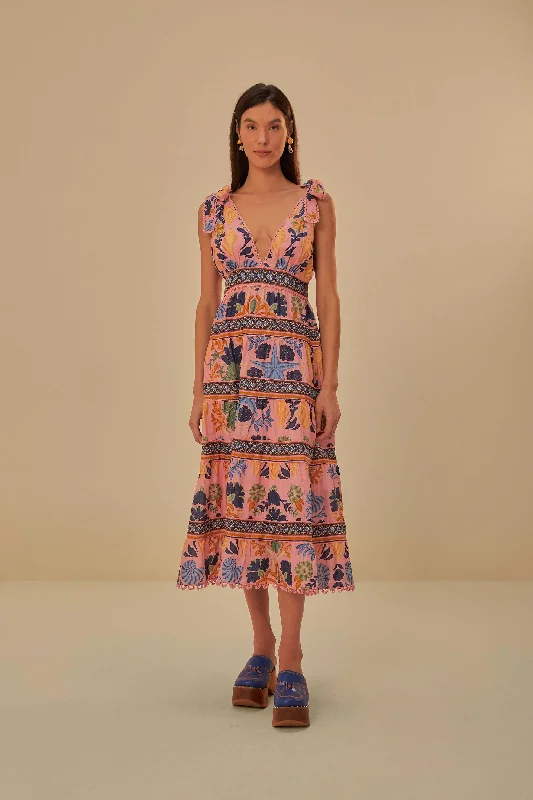 Midi dresses with geometric cutouts for a contemporary and edgy lookPink Seashell Tapestry Midi Dress