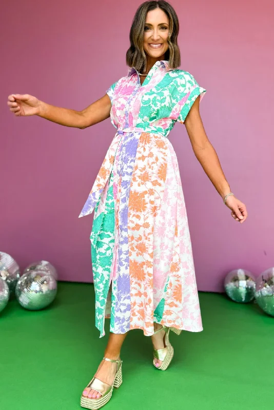 Midi dresses with mesh inserts for a trendy and breathable optionPurple Multi Print Collared Button Down Tie Waist Front Slit Dress Midi dresses with mesh inserts for a trendy and breathable optionPurple Multi Print Collared Button Down Tie Waist Front Slit Dress