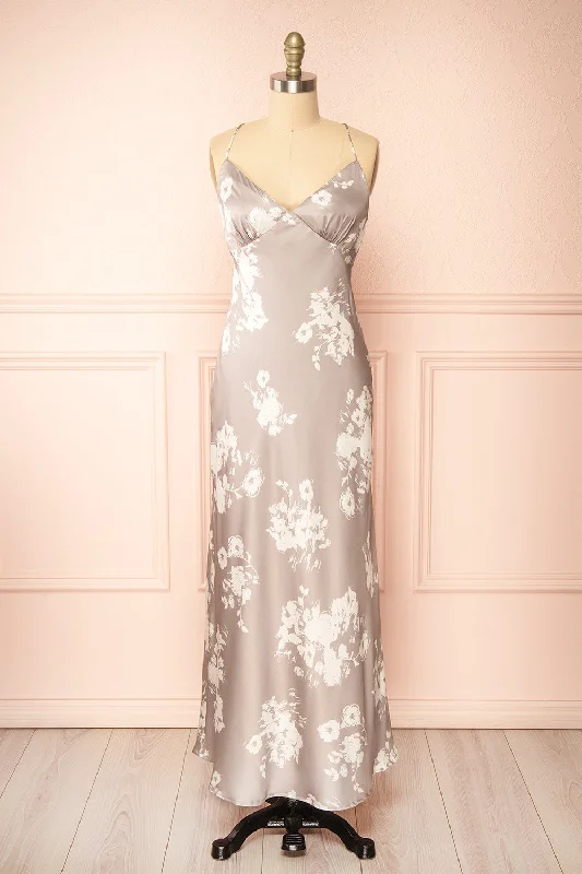 Midi dresses with lace - up fronts for a unique and adjustable styleQuovadine | Floral Satin Dress w/ Open-Back Midi dresses with lace - up fronts for a unique and adjustable styleQuovadine | Floral Satin Dress w/ Open-Back