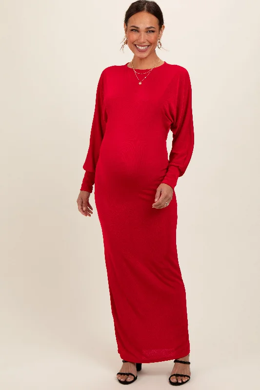 Midi dresses with pleated bodices for a classic and tailored lookRed Long Sleeve Open Back Maternity Maxi Dress Midi dresses with pleated bodices for a classic and tailored lookRed Long Sleeve Open Back Maternity Maxi Dress