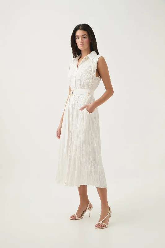 Midi dresses with wrap - around skirts for a customizable fitRisen Crushed Pleat Midi Dress
