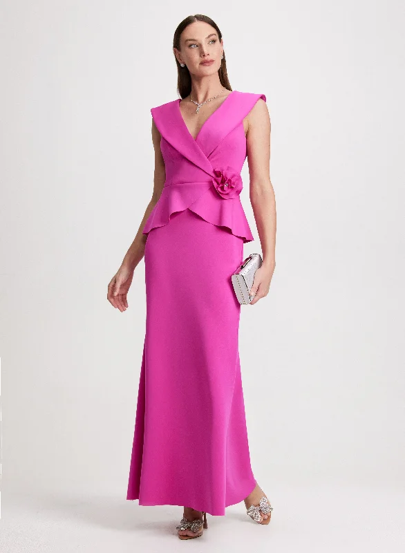 A - line midi dresses with floral prints for spring brunchesRosette & Tuxedo Collar Evening Dress A - line midi dresses with floral prints for spring brunchesRosette & Tuxedo Collar Evening Dress