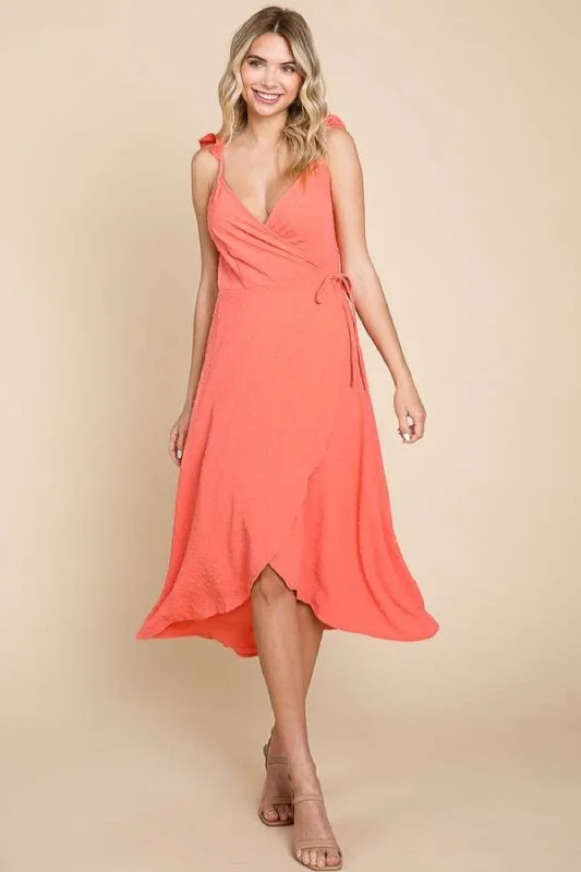 Midi dresses with keyhole backs for a flirty and unexpected detailRuffle Detail Surplice Wrap Slip Dress