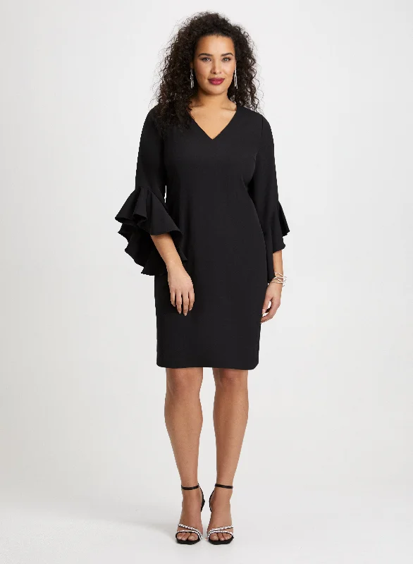 Midi dresses with fringe details for a fun and energetic styleRuffle Sleeve Dress
