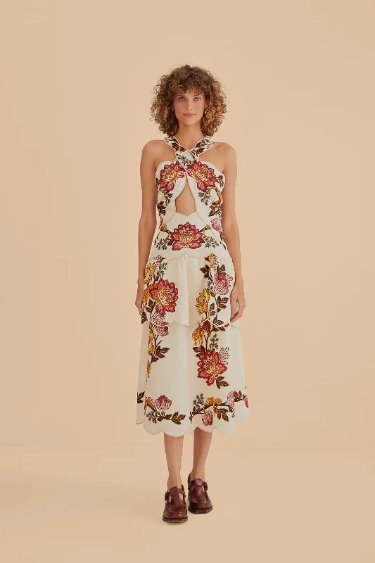 Midi dresses with ribbed textures for a unique and tactile appearanceSand Leopard Flowers Cut Out Midi Dress