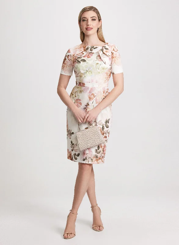 Midi dresses with ruffled bodices for a more pronounced feminine lookShort Sleeve Floral Sheath Dress Midi dresses with ruffled bodices for a more pronounced feminine lookShort Sleeve Floral Sheath Dress
