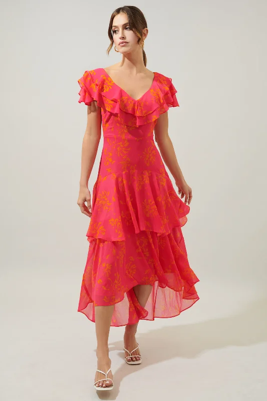 Midi dresses with metallic threads for a glamorous evening eventSunburst Ruffle Tiered Sinclair Midi Dress
