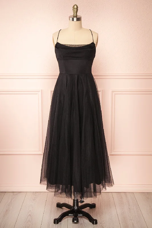Midi dresses with metallic threads for a glamorous evening eventValerie Black | A-Line Tulle Midi Dress