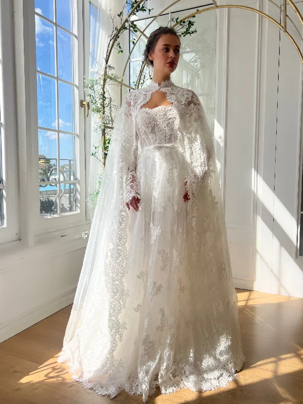 High - low midi dresses with geometric patterns for a modern partyVeil of Flowers Gown