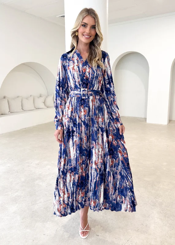 Midi dresses with patchwork patterns for a one - of - a - kind styleVikral Midi Dress - Rusted Blue