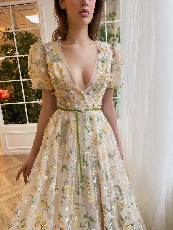 Midi dresses with gathered skirts for a full and flowing silhouetteWhimsical Blossom Lace Dress Midi dresses with gathered skirts for a full and flowing silhouetteWhimsical Blossom Lace Dress
