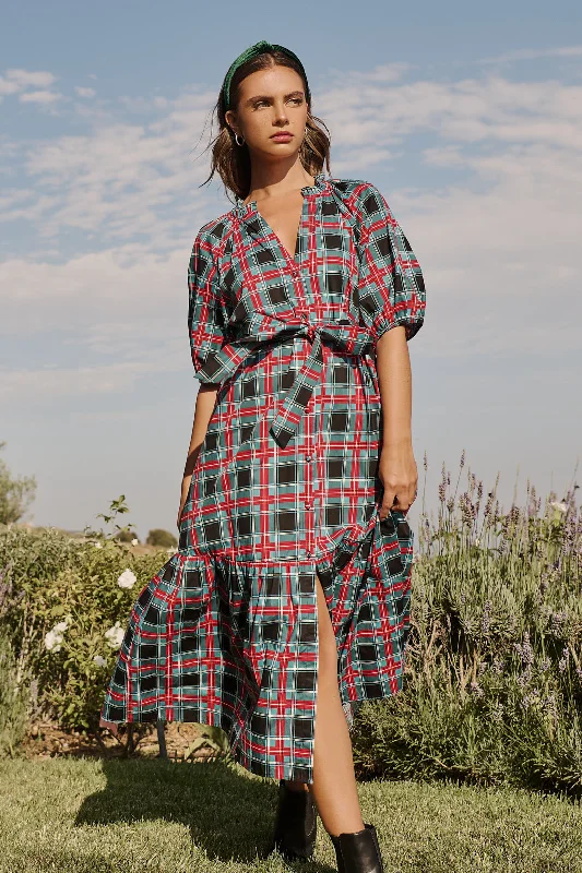Midi dresses with belted waists to accentuate the figureWinston Plaid Wynette Tiered Midi Dress