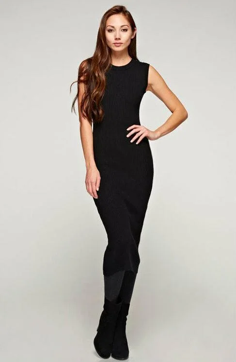 Midi dresses with pom - pom trims for a playful and festive lookWould You Mind Black Ribbed Knit Crew Neck Sweater Dress