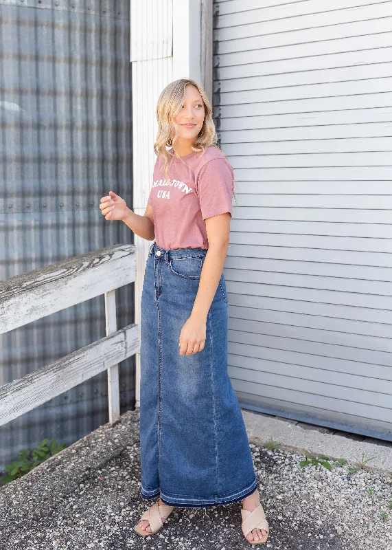 Denim skirts for casual outings with friendsCheyenne Distressed Raw Hem Long Denim Skirt - FINAL SALE