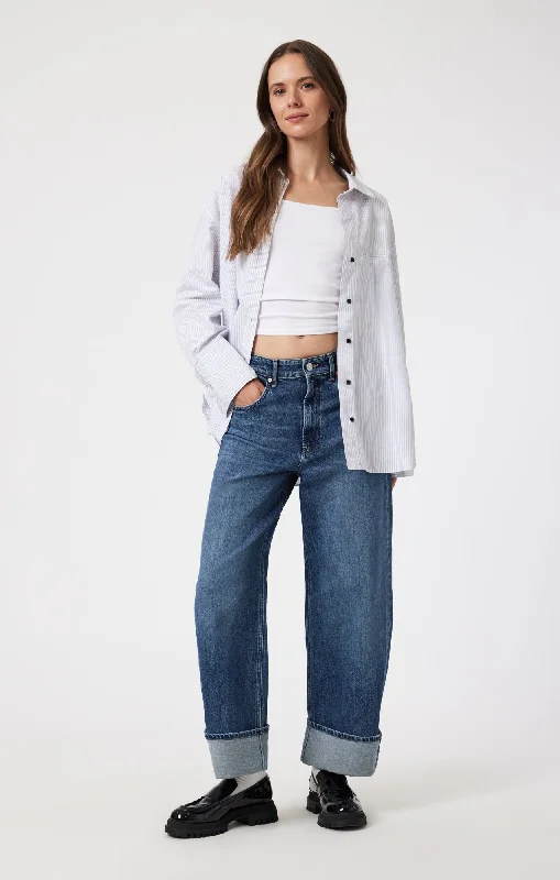 Denim Top with a Collared Neckline for a Preppy StyleSANDRA CUFFED WIDE LEG IN MID BRUSHED CLASSIC BLUE