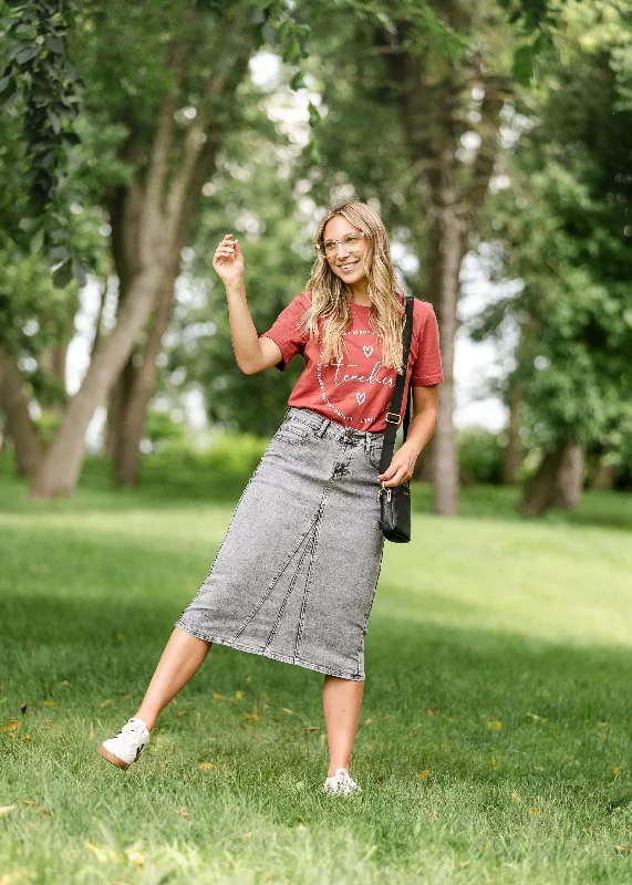Denim skirts for beach vacations as a cover - upClaire A-line Denim Midi Skirt