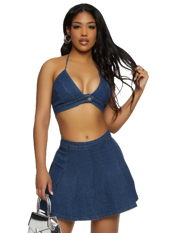 Denim Top with a Floral Print for a Feminine TouchHaute Monde Denim Bralette