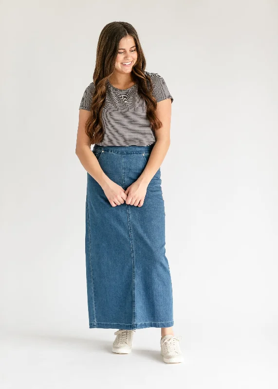 Denim skirts with ballet flats for a sophisticated lookDonna Medium Wash Maxi Skirt
