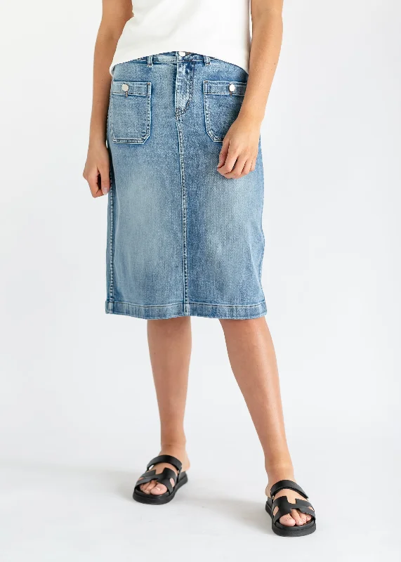 Denim skirts and blouses for a more formal ensembleElin Front Pocket Midi Skirt