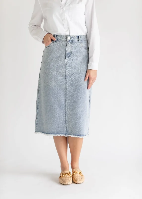 Denim skirts with long - sleeve shirts for a more covered lookEverly Light Wash Midi Denim Skirt - FINAL SALE