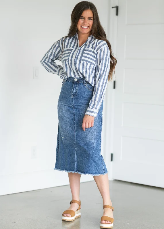 Maternity denim skirts for expecting mothersEverly Midi Denim Skirt - FINAL SALE