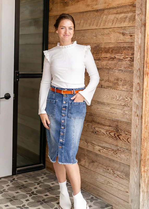 Light - wash denim skirts for a casual summer outfitFarrah Denim Midi Skirt