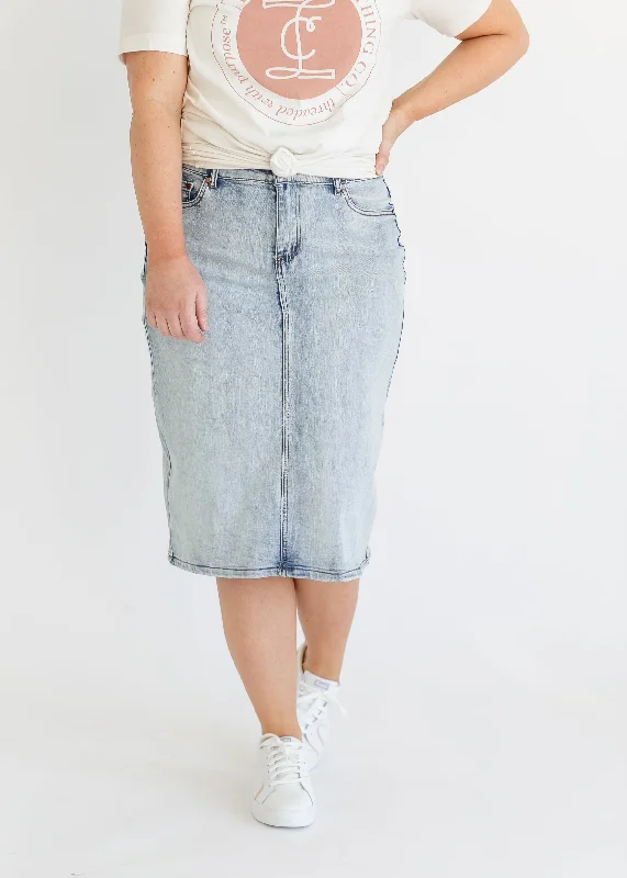 Flared denim skirts for a retro charmFrankie Five Pocket Denim Midi Skirt - FINAL SALE