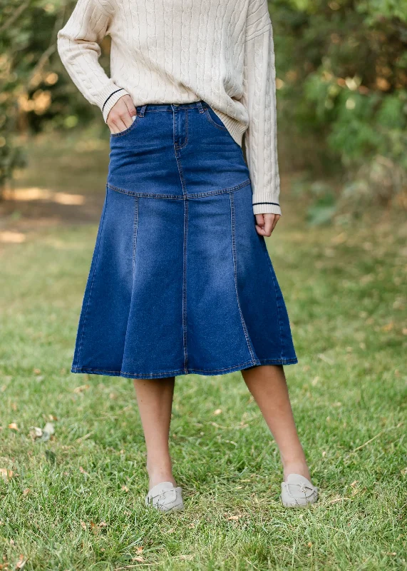 Denim skirts with sandals for a summer - ready outfitStitched Denim Midi Skirt