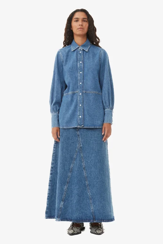 Ripped Denim Top for a Rebellious Fashion StatementDark Blue Vintage Future Denim Shirt