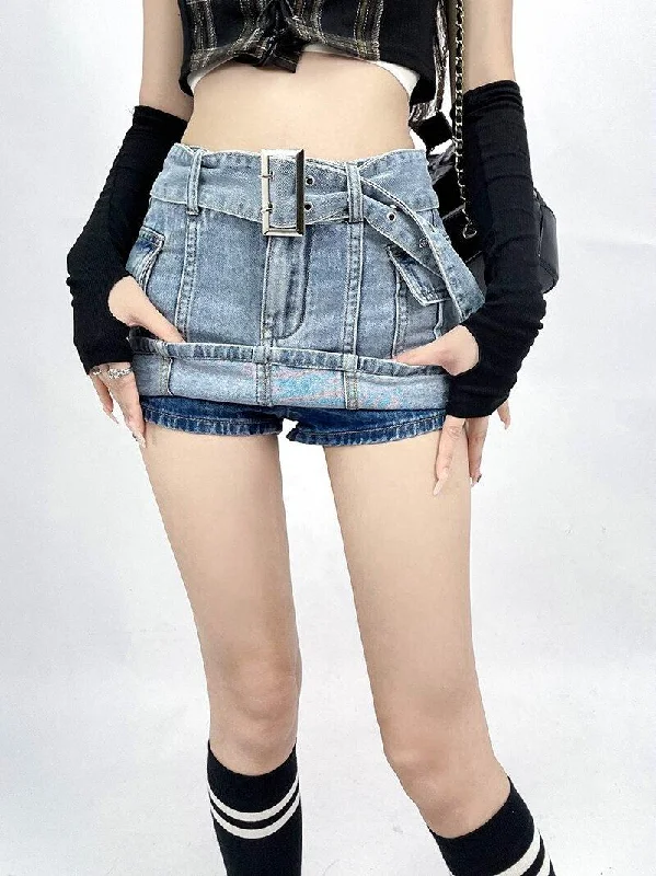 Acid - wash denim skirts for a vintage touchGrunge Cargo Jean Mini Skort