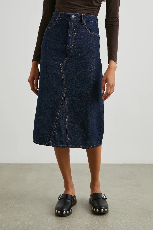 Long - Sleeve Denim Top for Cold Weather LayeringHIGHLAND SKIRT - MIDNIGHT BLUES