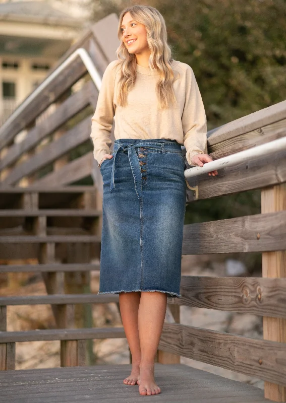 Acid - wash denim skirts for a vintage touchKenzie Paperbag Waist Midi Skirt - FINAL SALE