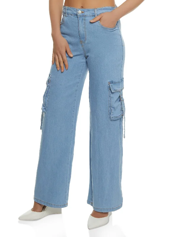Washed - Out Denim Top for a Vintage AestheticDenim Cargo Wide Leg Pants