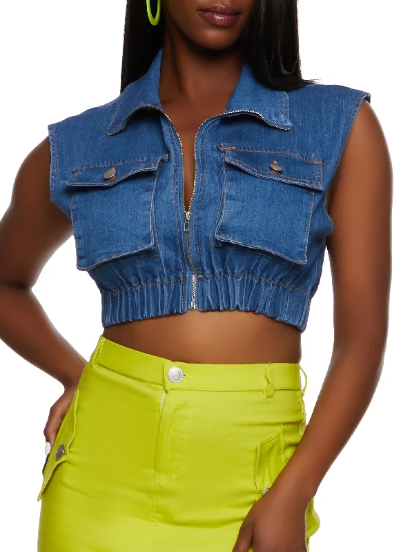 Embroidered Denim Top with Intricate PatternsDaisy Denim Cropped Vest
